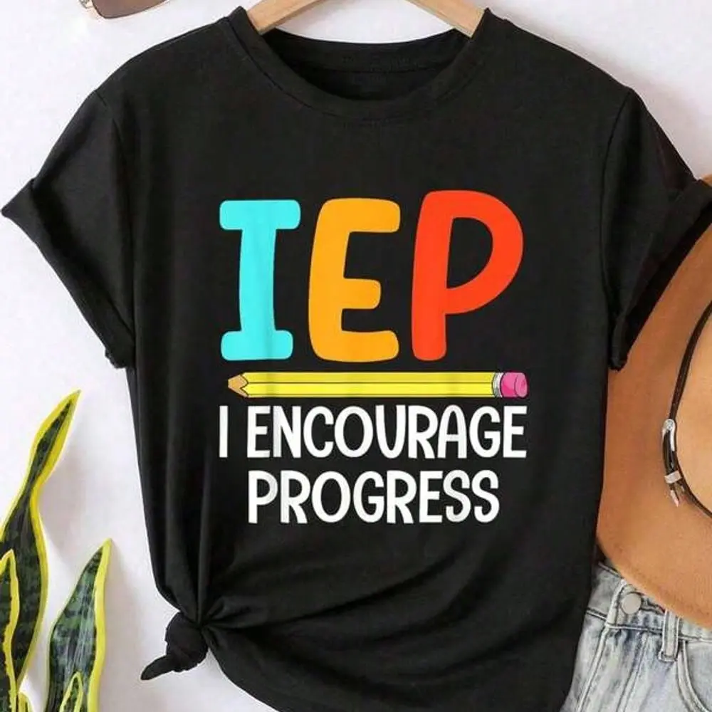 Summer Tops, IEP SPED Teacher Art For Men Women Special Education Teacher Tees T-Shirt, Cotton Short Sleeve Round Neck Casual Top For Summer & Spring, Women's Clothings