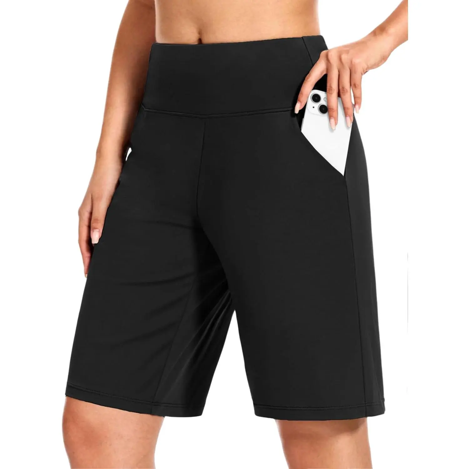 Women's 9" Bermuda Long Shorts Knee Length with Pockets High Waisted Shorts for Women Lounge Walking Athletic