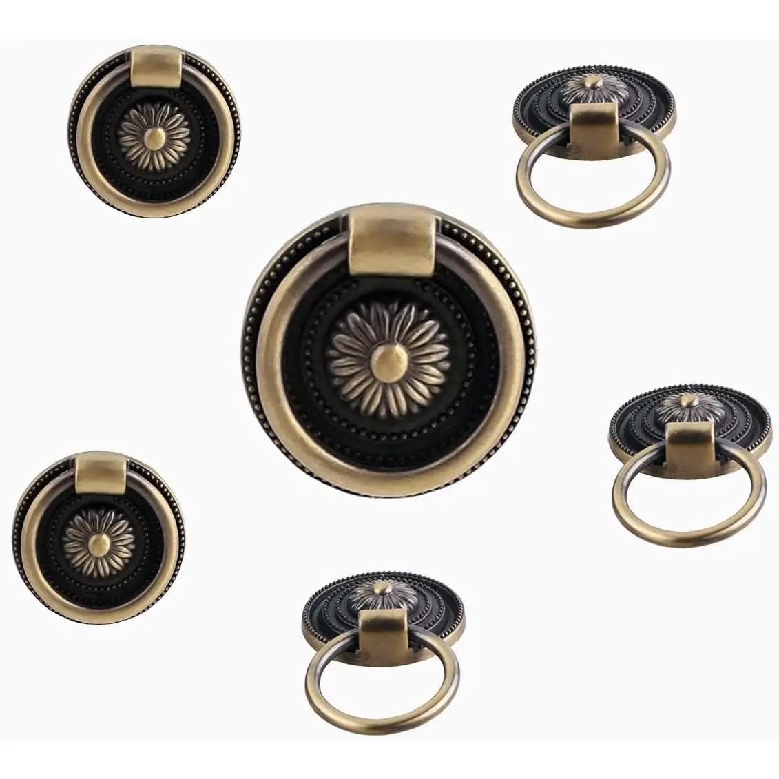 6 count Antique Drawer Pull Ring Cabinet Ring Handle Cabinet Drawer Dressing Knob Handle Antique Brass