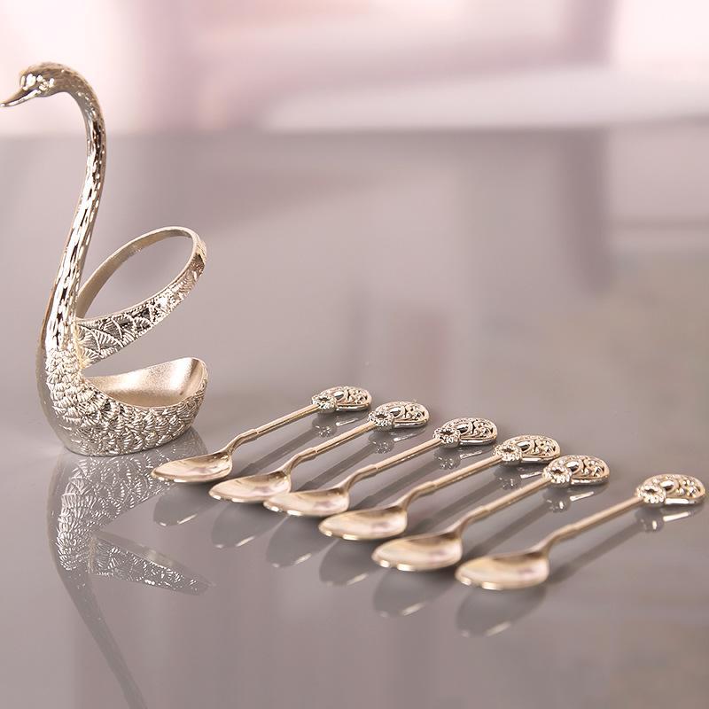 Coffee Spoons Set, Including 6 Stainless Steel Spoons and 1 Swan Base, Creative Swan Design Coffee Stirring Spoons for Dessert and Tea, Kitchen Cutlery and Tableware Utensils Supplies Coffee Spoons Set, Including 6 Stainless Steel Spoons and 1 Swan Base, Creative Swan Design Coffee Stirring Spoons for Dessert and Tea, Kitchen Cutlery and Tableware Utensils Supplies