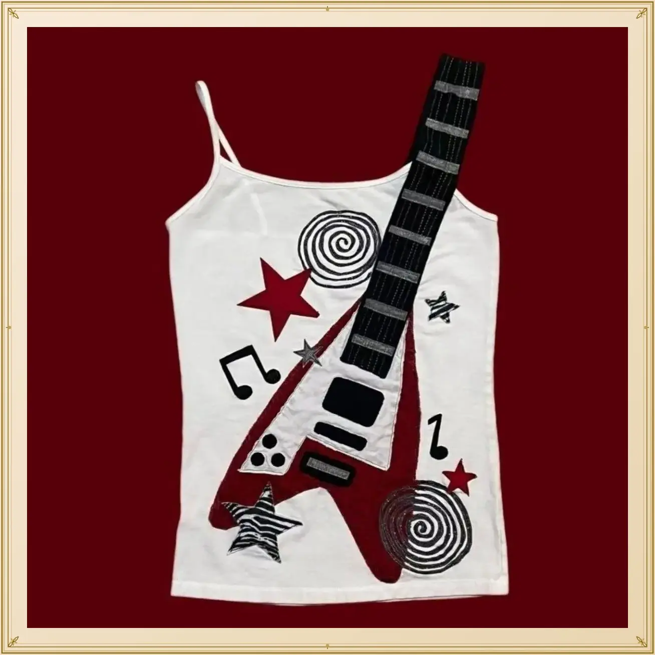 Subculture Punk Rock Guitar Visual Kei YK Camisole Vintage Millennium Design T-shirt Sleeveless Top
