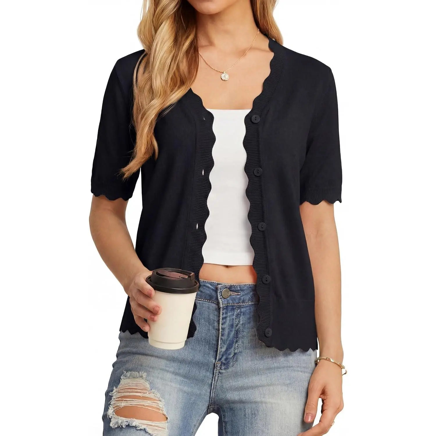 Summer Short Sleeve Cardigan for Womens Lightweight Cropped Knit Sweater ShrugGift