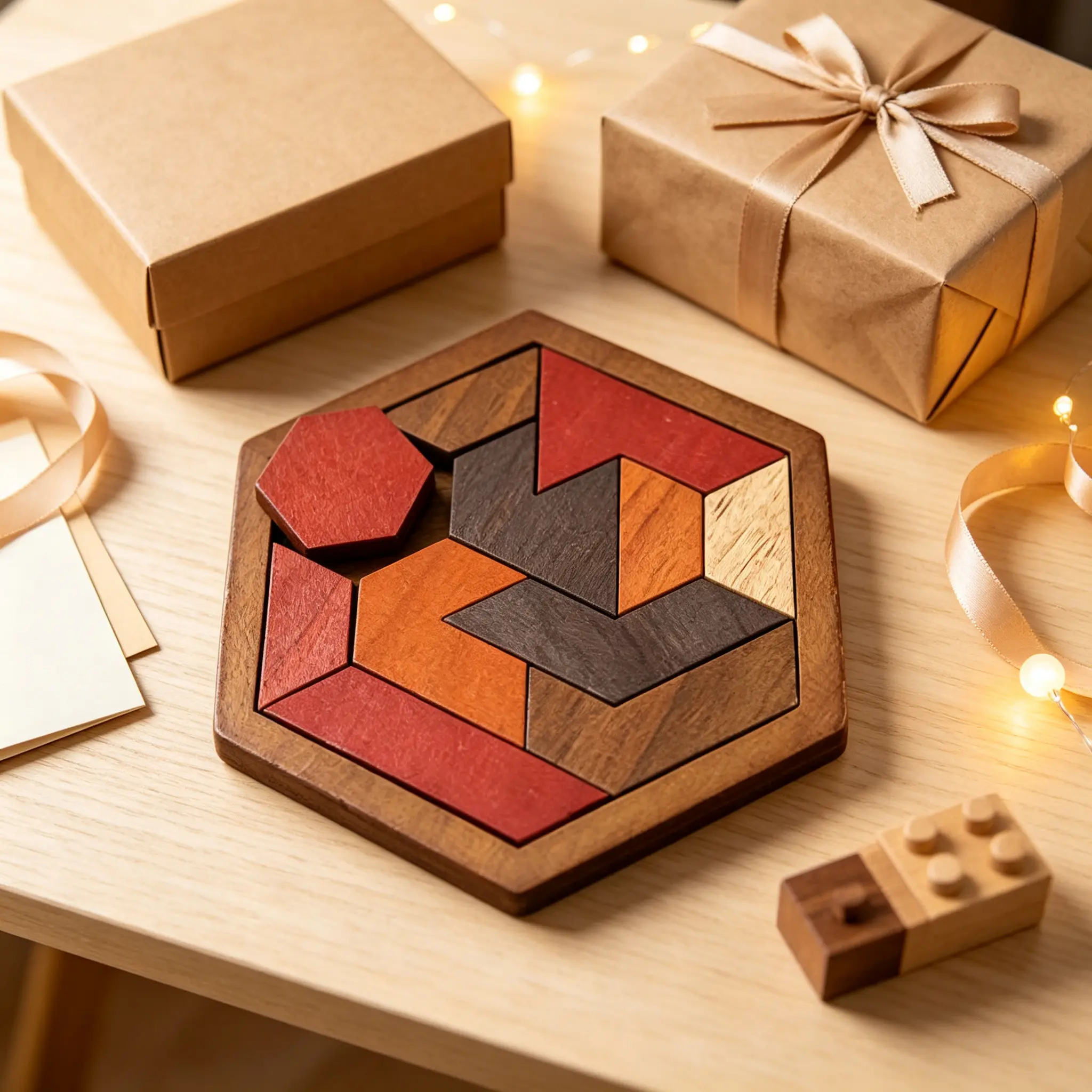 Family Interactive Portable Puzzle Game, Wooden Hexagonal Tangram, Educational Toy, Perfect for Halloween, Christmas, Thanksgiving Gifts