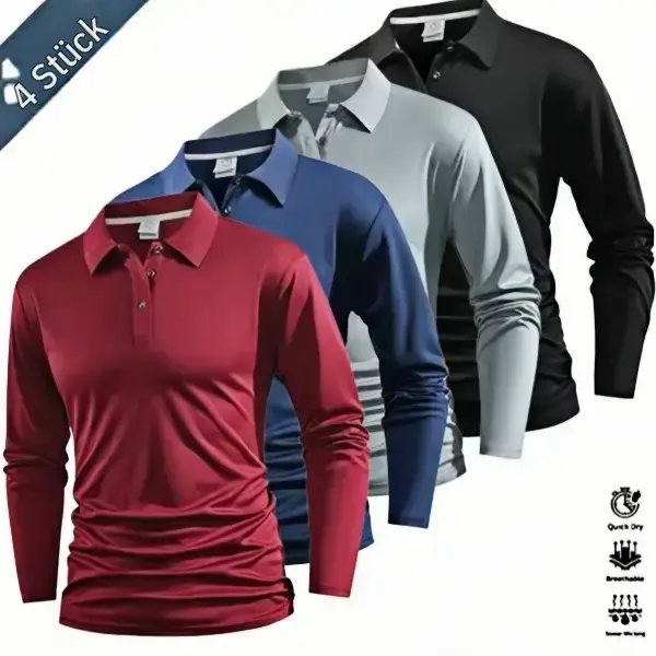 Men’s 4 Piece Long Sleeve Polo Shirt Set – Quick Dry Golf/Tennis Apparel with Comfortable Color Block Collar & Cuff Design for Casual & Athletic Wear polo bundle christmas tag