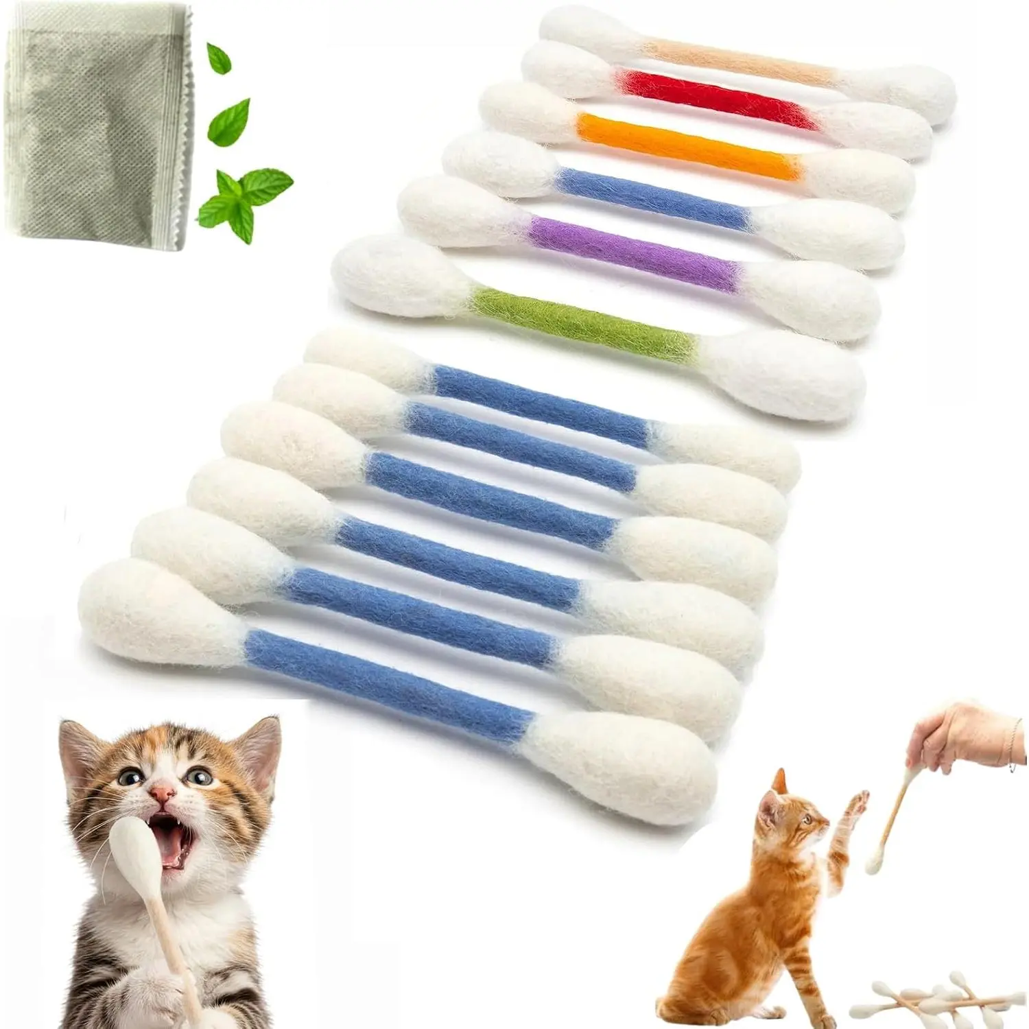 12 PC Giant Cotton Swab Catnip Toys,Cat Q Tip Toy,Felt Interactive Kicker Chew Toys for Kittens & Indoor Cats, Soft Teething Toy with Organic Catnip, Eases Anxiety & Boredom, Cat Lover Gift (Mix D)