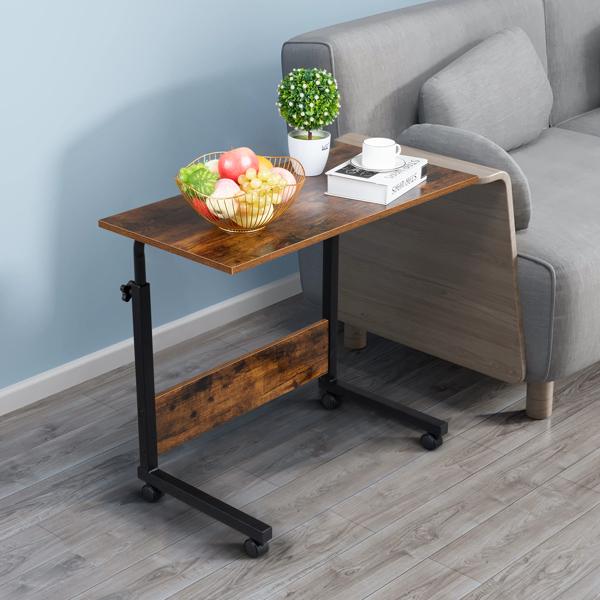 Space-Saving Rolling Side Table - Adjustable Height, 15MM Chipboard & Steel Frame, Retro Style for Living Room or Office