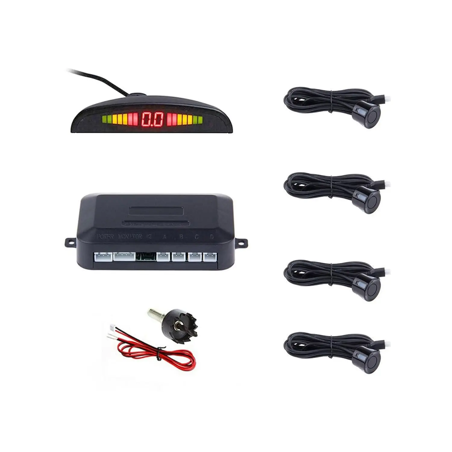 Car 4 Parking Sensors Kit LED Display Buzzer Radar Acoustic Auto Reverse Backup Parking System, 6m Sensor Cable for Pickup Trucks Small Trucks (Black)