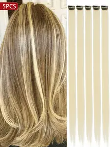5pcs 20inch Blonde Clip-In Hair Extensions, Seamless Highlights, Straight Synthetic Hair, Easy to Wear, Perfect for Daily and Party Looks