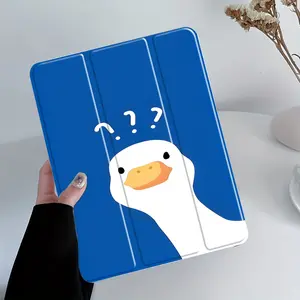 Kawaii Question Mark Duck Folding Stand iPad Case, Transparent Acrylic Hard Back, Pencil and Charger Slots, Fits iPad 7.9/8.3/10.2/10.5/10.9/11/12.9, Mini, Pro, Air, Slim Protective Cover, Perfect Gift for Humor Lovers & Friends