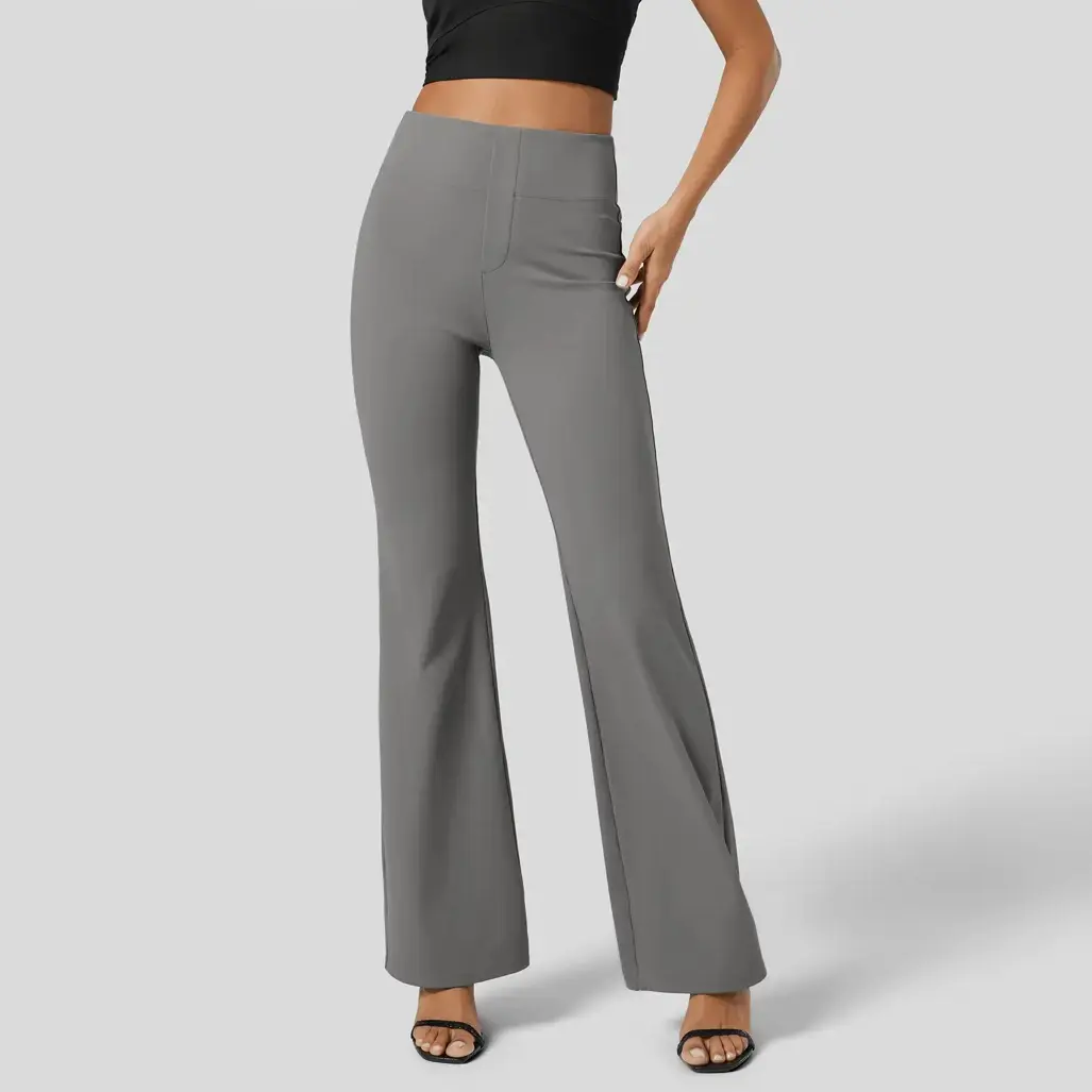Women's High Waisted Butt Lifting Flare Yoga Pants with Back Pockets, Gray Bootcut Leggings, Tummy Control Shaping Workout Pants, Dressy Athletic Trousers for Fitness, Pilates, Gym, Office, Travel, Running, Lounge and Everyday Business Casual Outfits