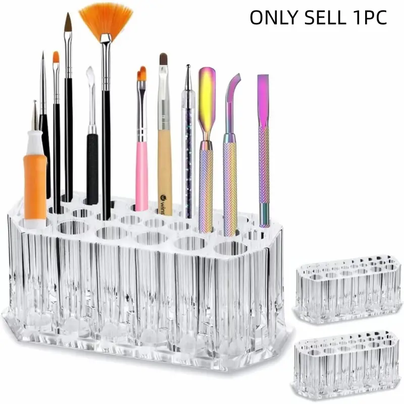 26 Hole Acrylic Nail Brush Storage Rack, Clear Makeup Brush Holder, Accessory Holder, Cosmetic Organizer, Cosmetic Organiser, Beauty Organizer, Makeup Tool Storage Box for Home & Salon, Acrylic Storage Containers, Clear Storage Bins, Cosmetics Storage Box