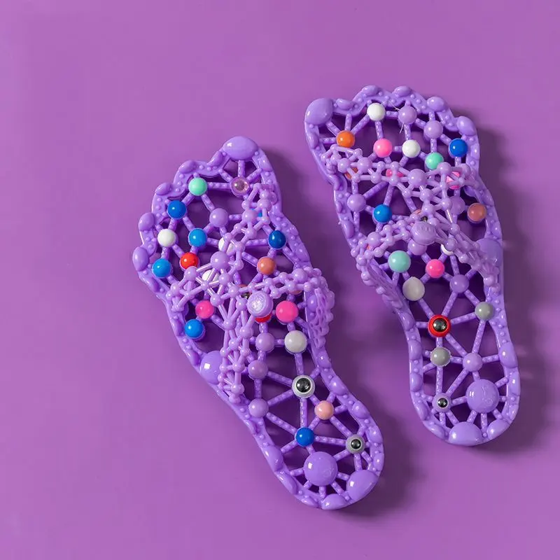 Unisex Acupressure Massage Slide Slippers - Hollow-Out Quick-Dry Non-Slip Beaded Soles Women's Flipflop Footwear, Couple House Shoes for Bathroom, Beach Use