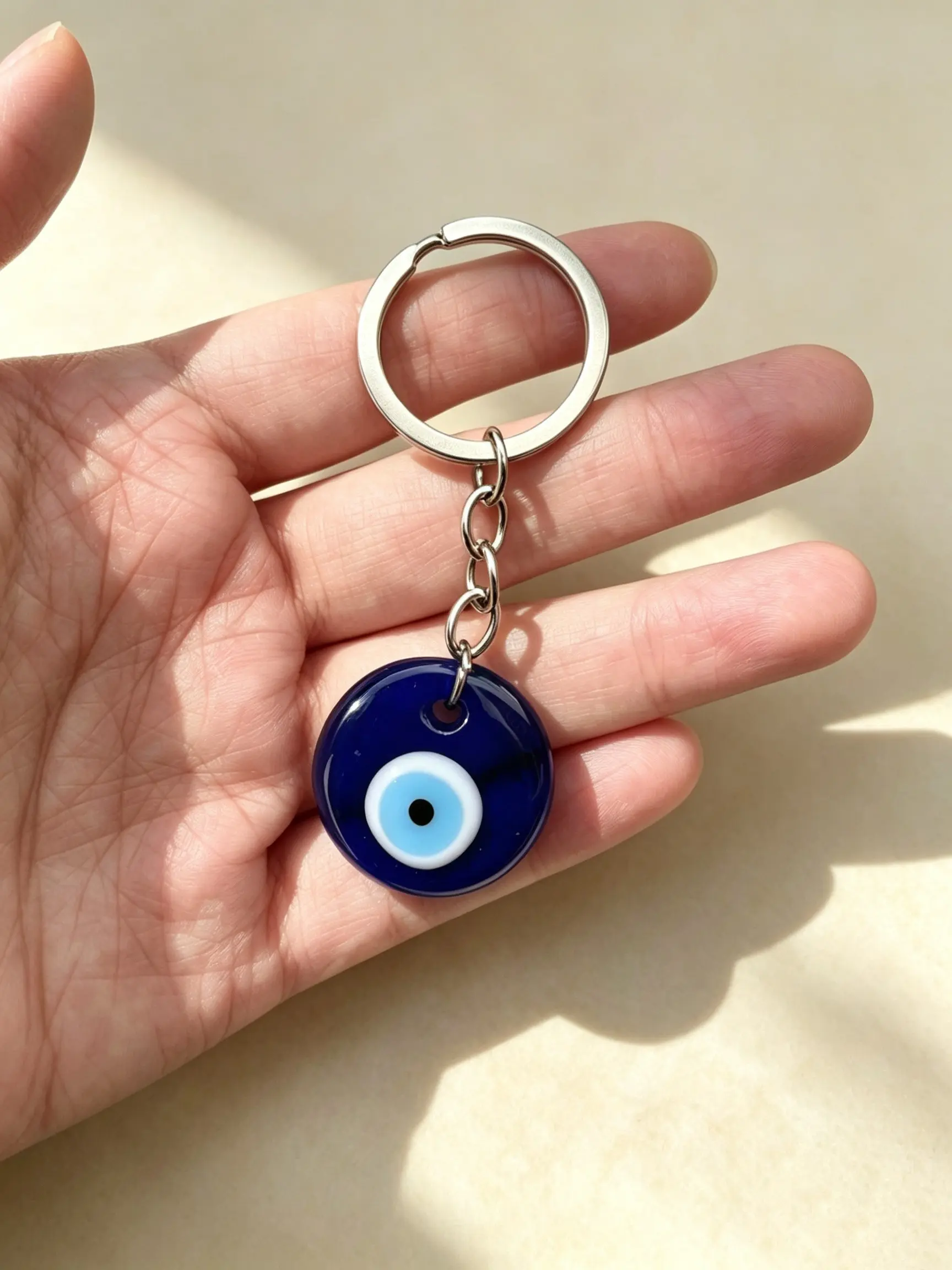 Evil Eye Keychain Blue Glass Nazar Amulet, Lucky Protection Bag Charm, Key Ring Gift for Women, Stylish Accessory for Daily Use