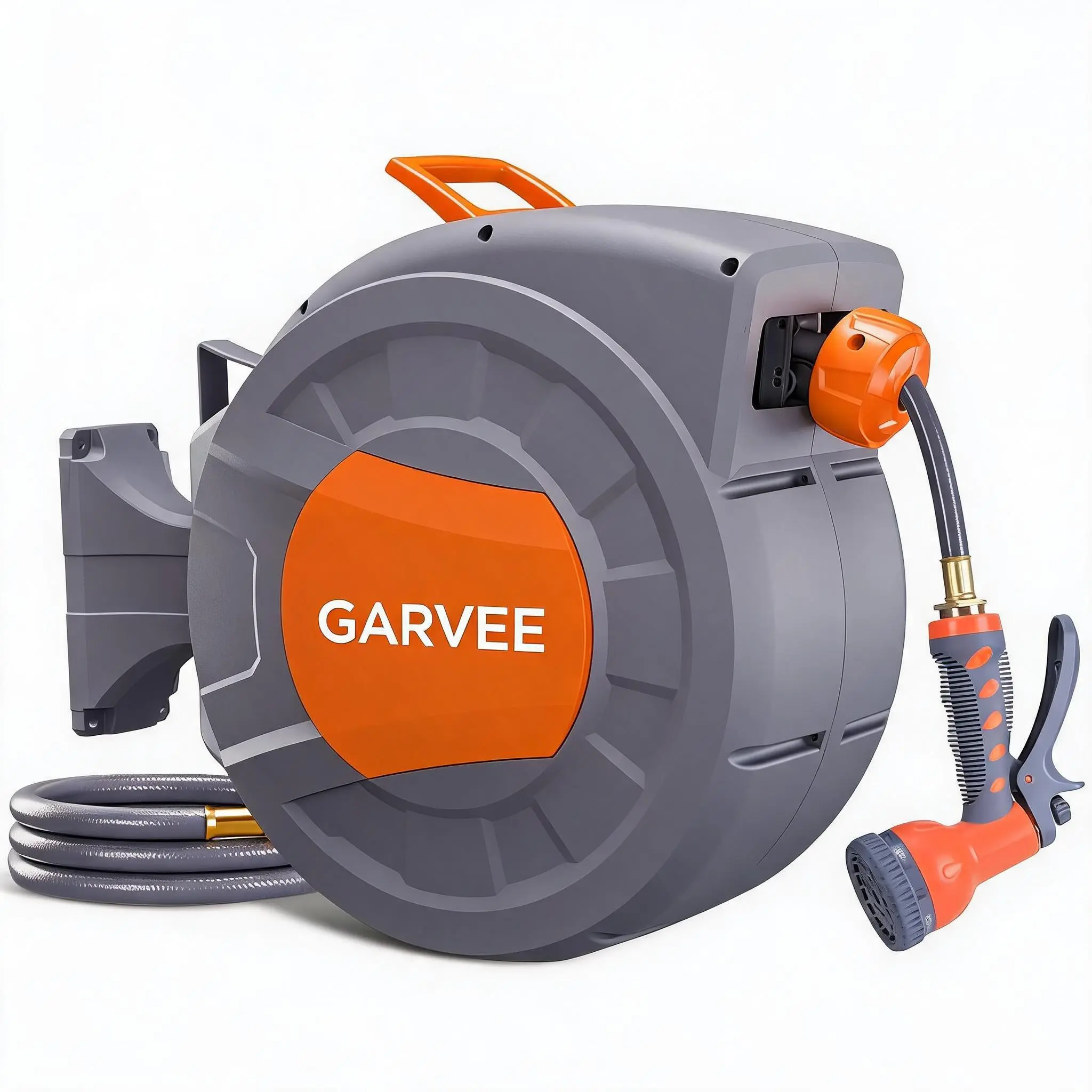 Garvee Retractable Wall-Mounted Garden Hose Reel, 1/2" x 100FT/65FT with 9-Function Sprayer, Auto Rewind, 180° Swivel & Any Length Lock, Durable Garden Irrigation Watering Tool