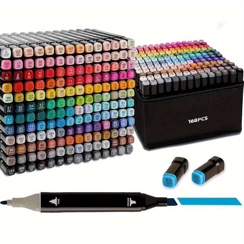 168pcs/ Colors Artist Markers Pens Set, Dual Tips Chisel & Fine Sketch Art Markers, Art Supplies Kit For Adult Coloring Book Color, Painting, Drawing, Blending And Sketching