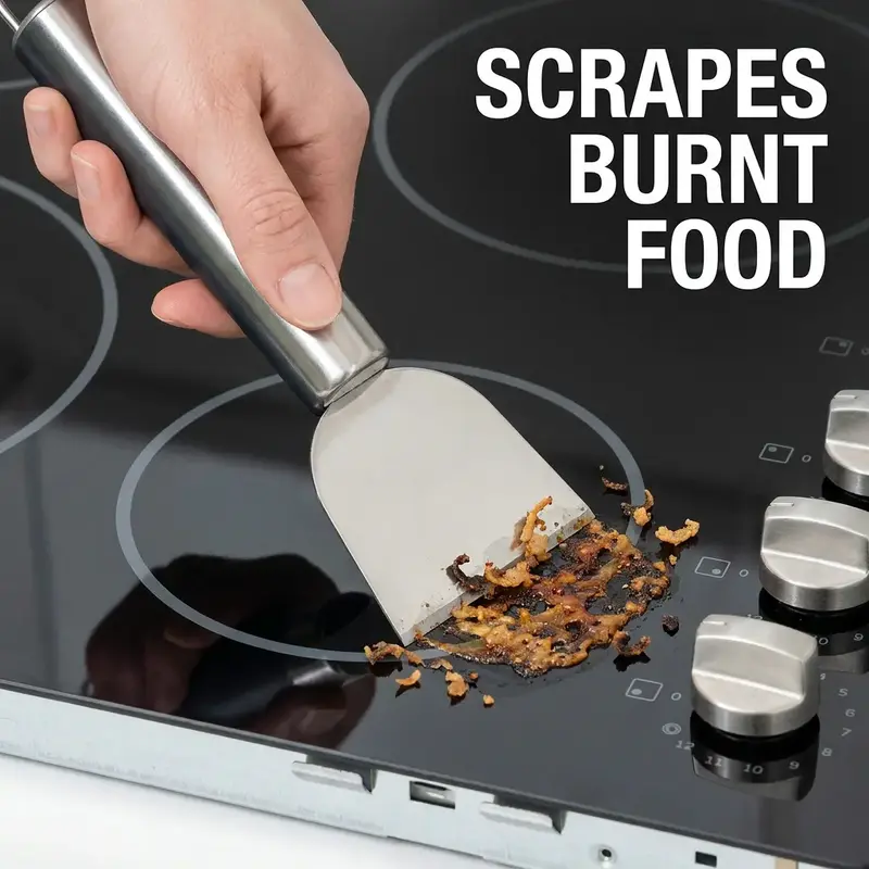 Stainless Steel Cleaning Scraper, 1 Count Multipurpose Metal Utility Spatula for Kitchen, Bathroom, Home, Durable Cleaning Tool for Home Kitchenware