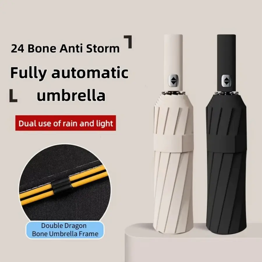 12 Ribs Automatic Folding Umbrella, Windproof Sunshade, Men's and Women's Luxury Business Umbrella, Rain and Sun Protection, 1pc