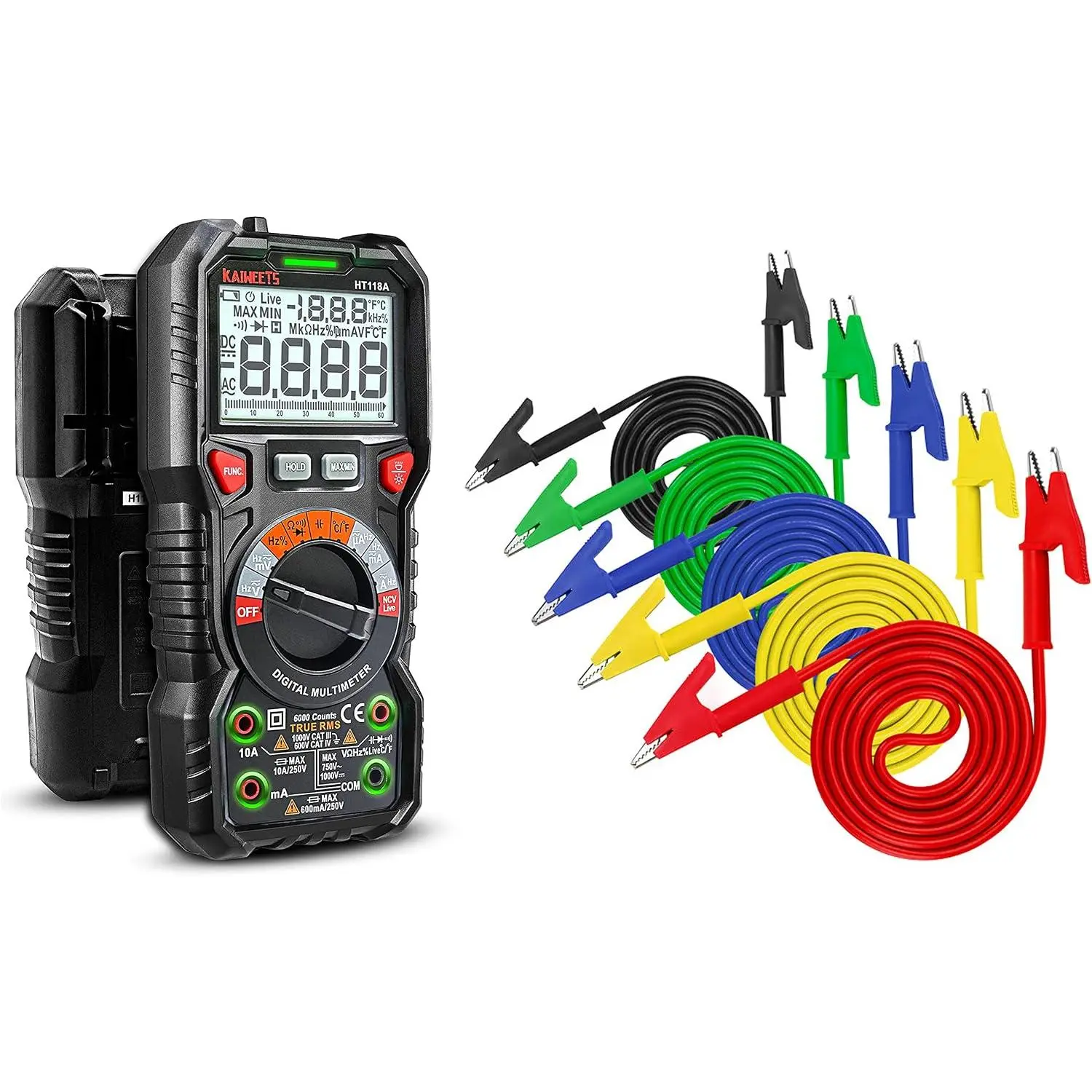 Digital Multimeter TRMS 6000 Counts Ohmmeter with 5 count  Clips Electrical Test Leads Set, Multimeter Measures  Current Amp Resistance Diodes Continuity Duty-Cycle Capacitance T