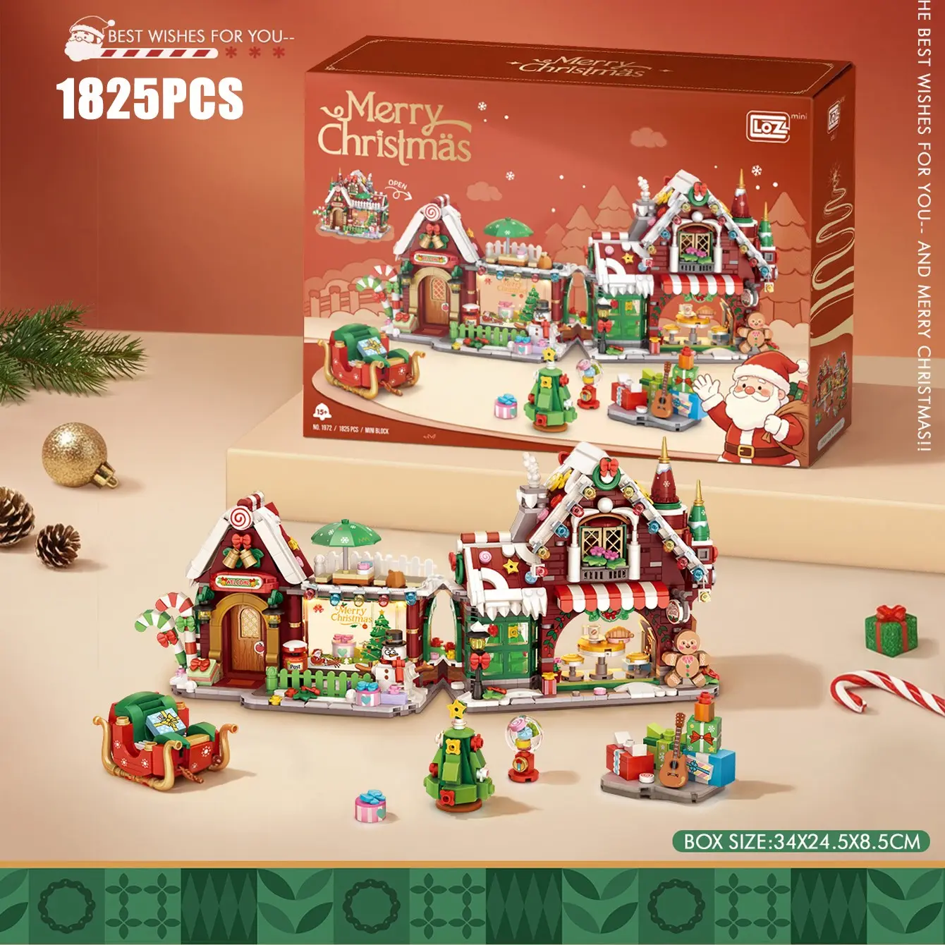 Christmas House DIY Building Blocks, 1825pcs Creative Toy Set, Includes Santa, Tree Models, Perfect Gift for Kids & Adults, Modular Block