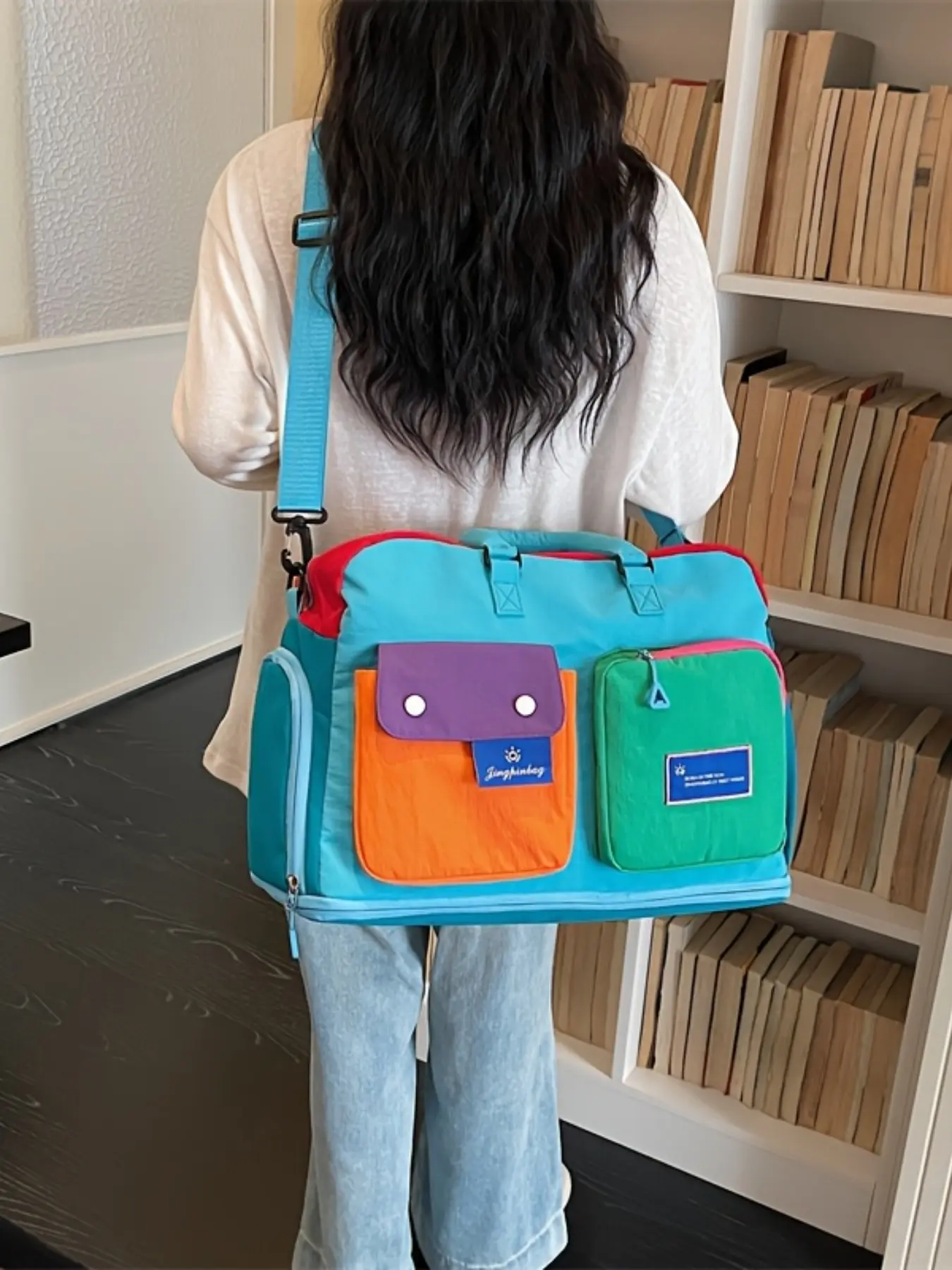 Fashion Colorblock Travel Bag, Portable Large Capacity Handheld Sports Fitness Bag, Short Trip Business Crossbody Luggage Bag, Unisex, Ideal for Travel, Outdoor, Hiking
