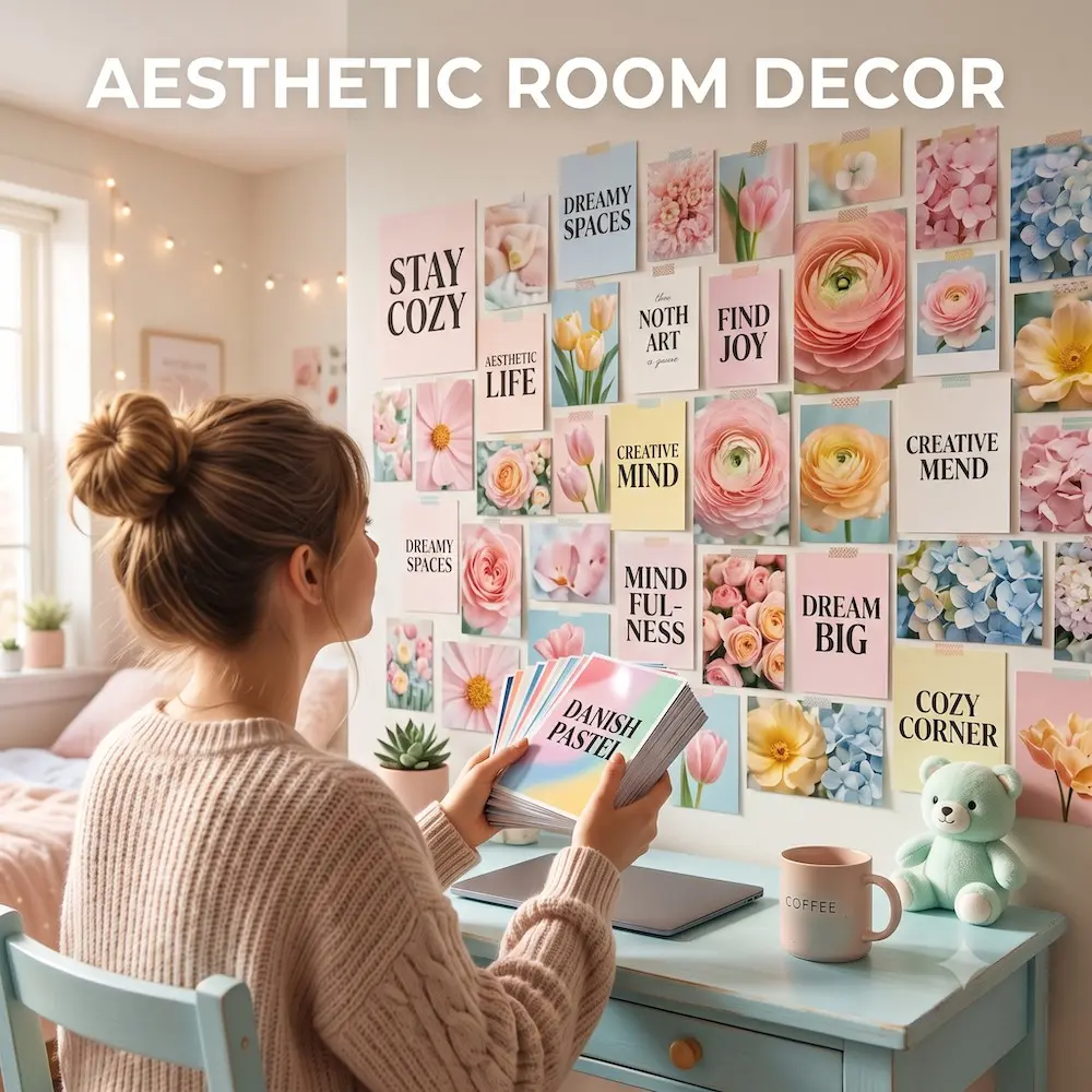 Danish Pastel Wall Collage Kit 50/100 Pcs 4x6 Inch Glossy Photo Paper for Aesthetic Dorm Room Decor Teen Girls