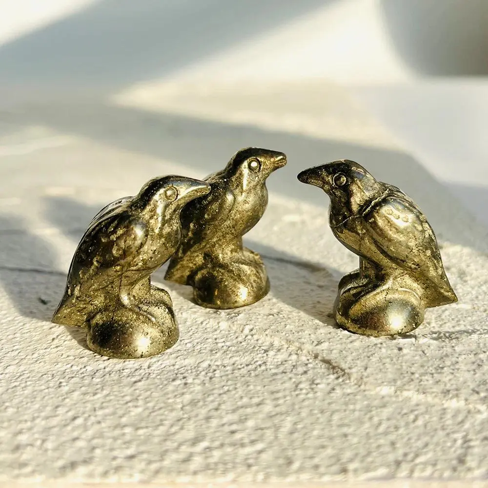 1pc Handmade Hand-Carved Mini Pyrite Raven Ornament - Glam Home Office Decor Statue, Gothic Halloween Display Piece, Unique Gift for Collectors, Ornaments, Collectible Figures Pieces & Parts, Halloween Ideas, Creepy Cute