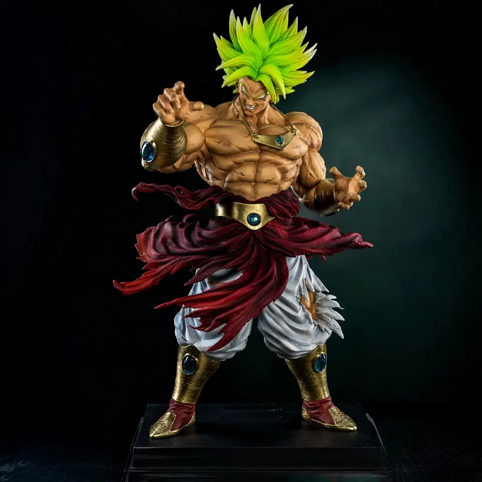 Dragon Ball Super Broly Large Standing Figure, Dynamic Battle Pose, Gradient Hair, Detailed Muscles, Blue Gems, PVC Material, Collectible Model