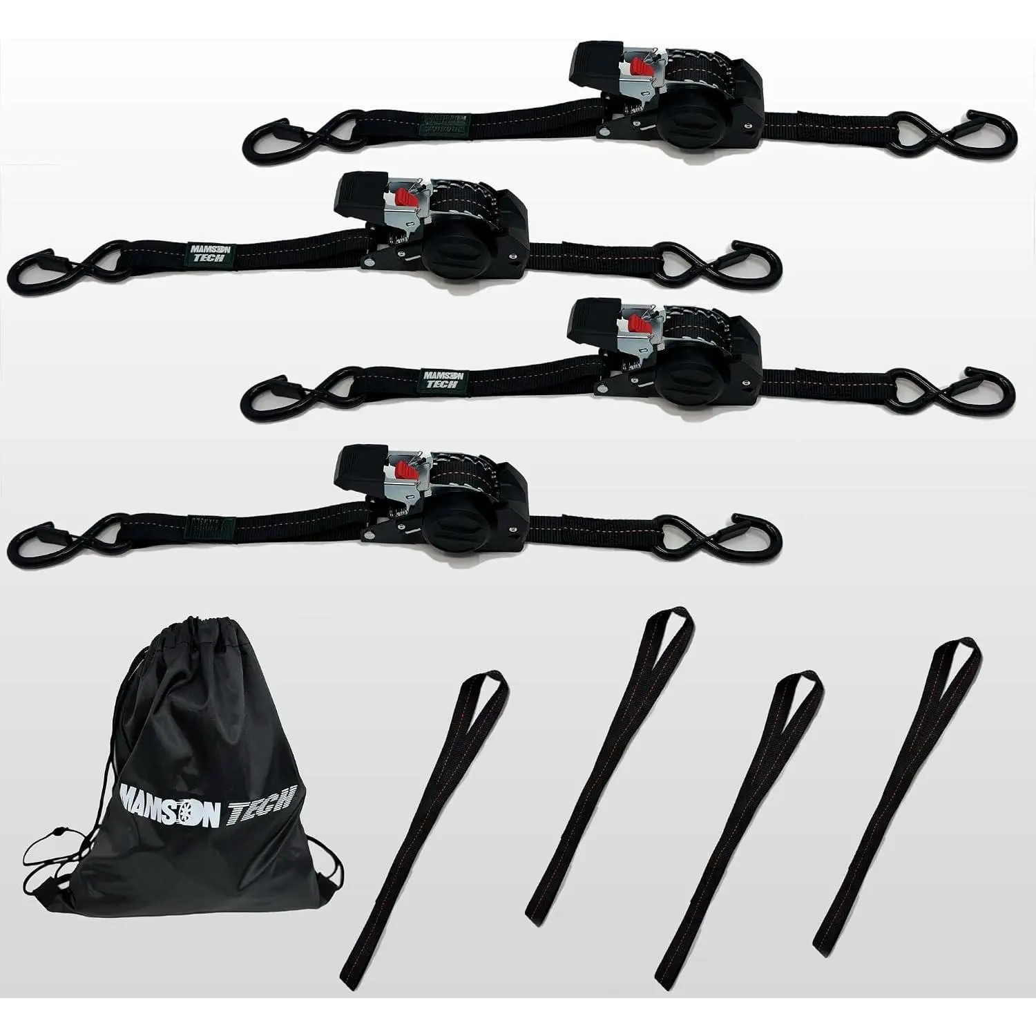 Retractable Ratchet Straps – 1” x 10ft Durable Auto-Retracting Tie Down Straps with Coated S-Hooks – Easy Secure Cargo Straps for , , , ATV, and  Use (Black)