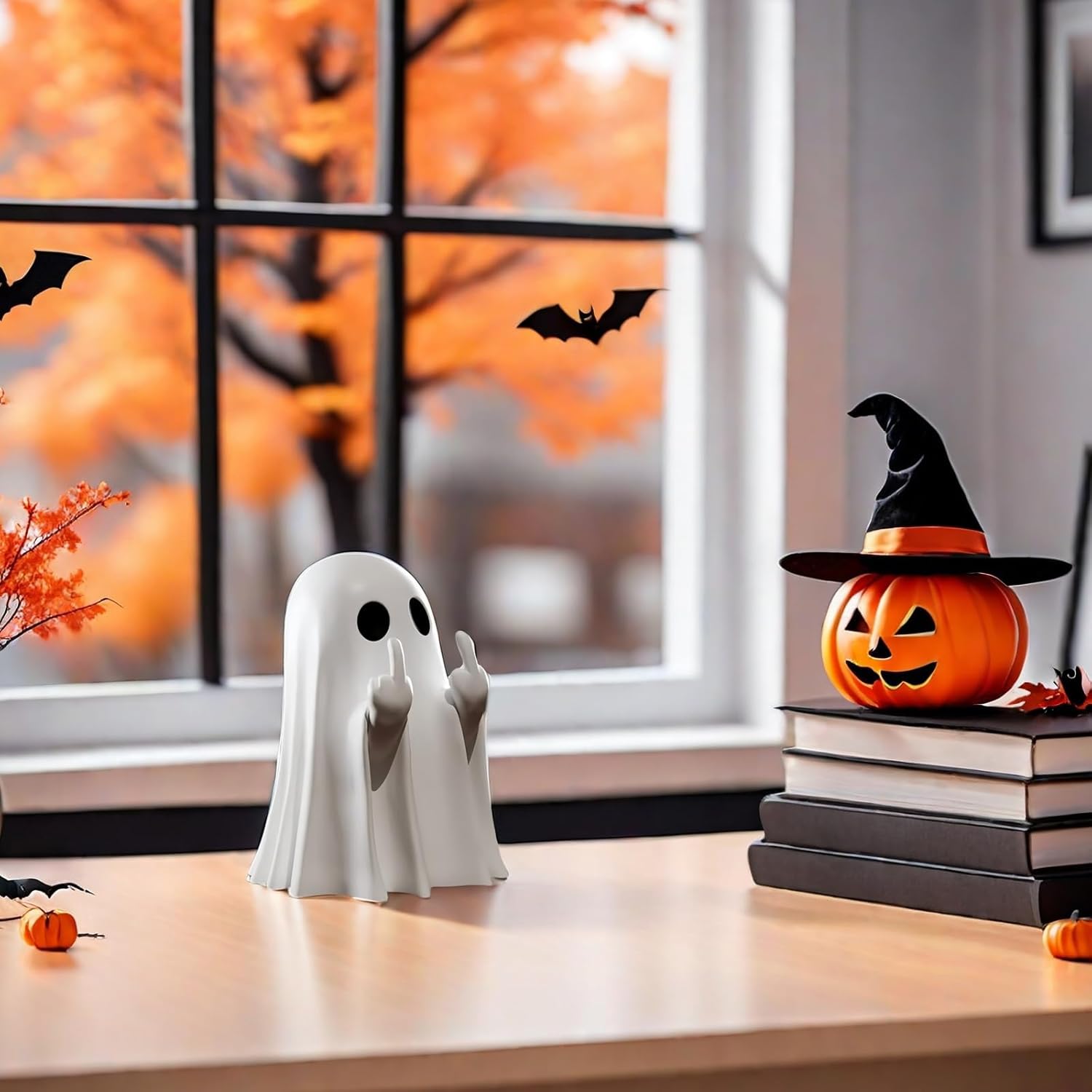 Ghost Design Ornament, Cute Ghost Decoration, Spooky Resin Sculpture, Halloween Decoration for Indoor and Porch Decor, Decorative Figurines