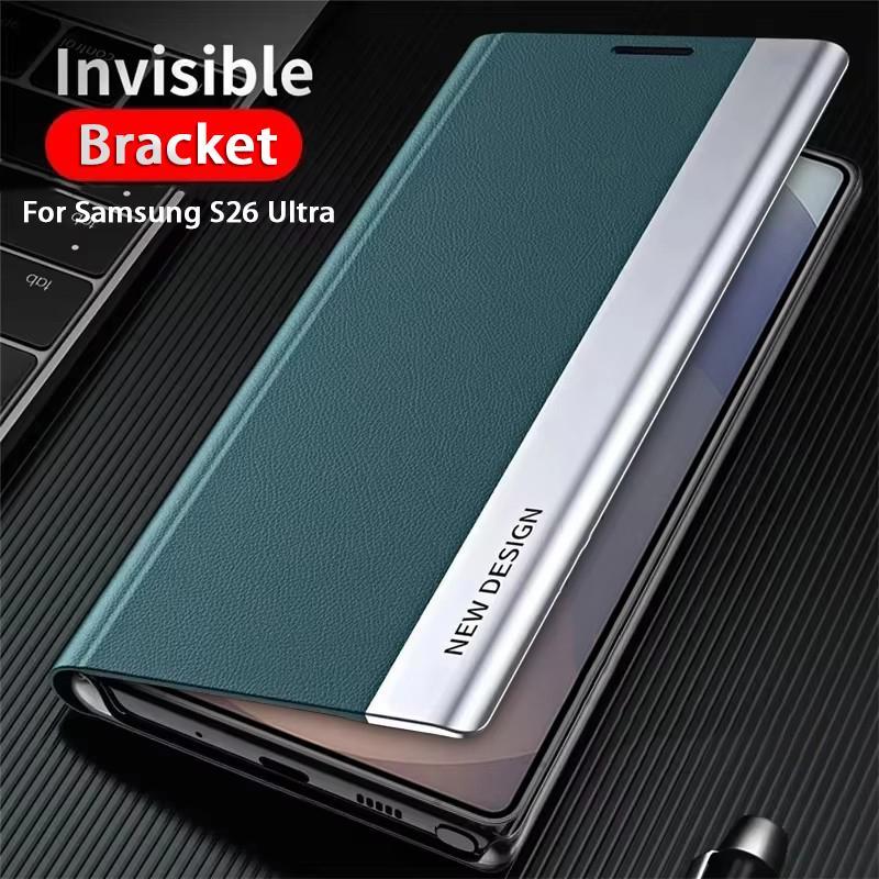 Premium Luxury Leather Flip Folio Case with Built-in Kickstand for Samsung Galaxy S26/S25/S24 Series, Including Ultra, Plus & FE Models