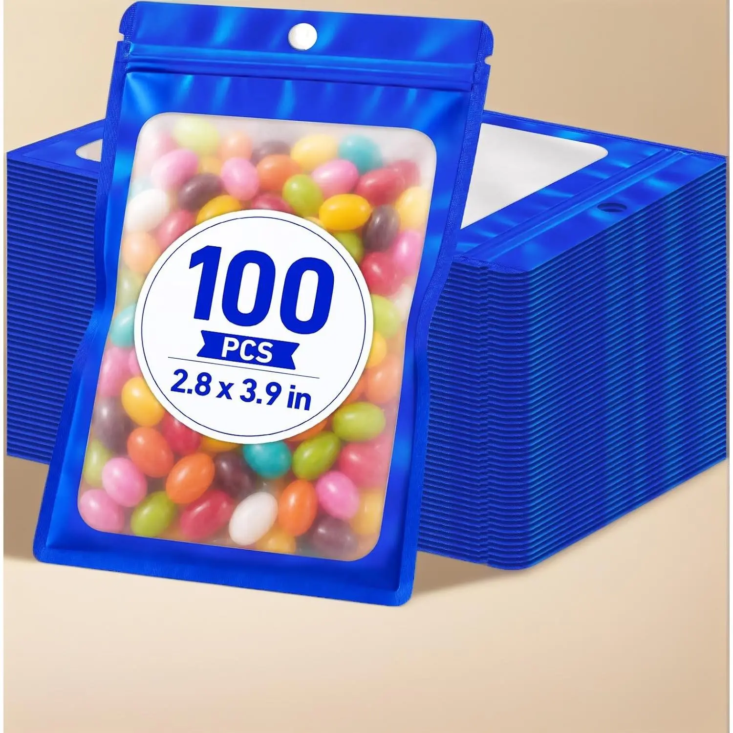100Pcs Blue Mylar Bags Resealable Smell Proof Bags 5.12x8.27 Inch Small Storage Pouch For Food Herb Packaging