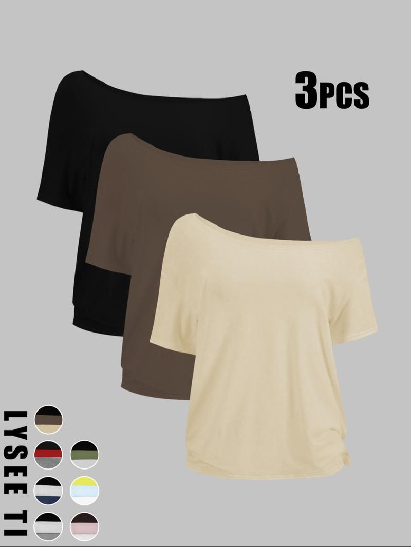 Women's Solid Color Tee, Casual Basic Short Sleeve T-shirt for Daily Wear, Ladies Clothes for All Seasons, Womenswear