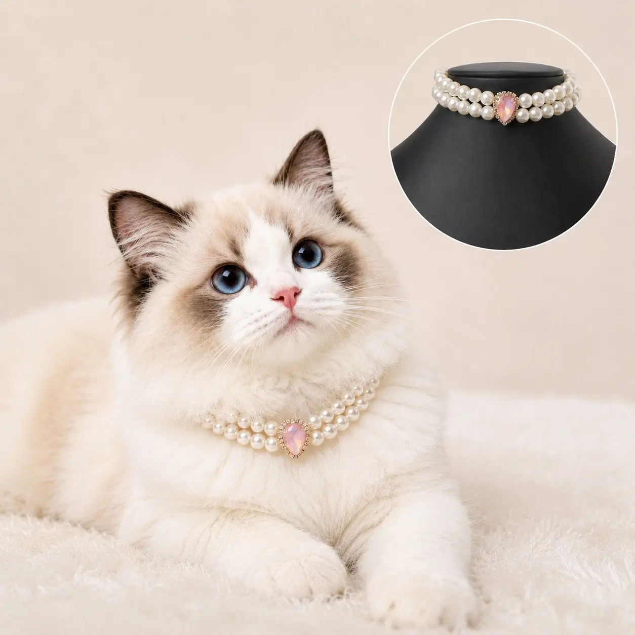 Luxury Dual-Layer Pearl Pet Necklace, Teardrop Heart Pendant, Adjustable Bling Pet Necklace for Small Dogs and Cats, Elegant Pet Jewelry, Chihuahua Accessories