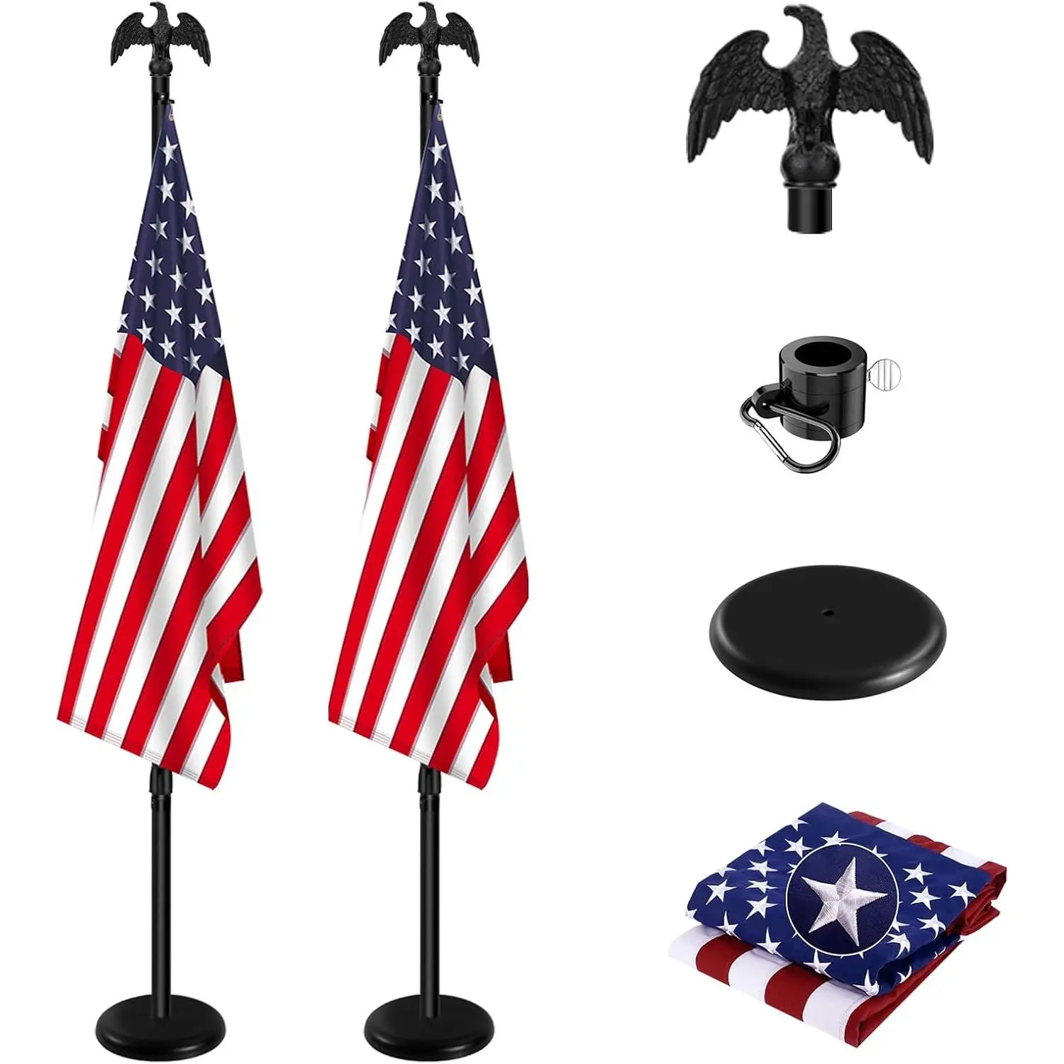 Indoor Flag Pole Kit with Black  Topper,6FT-8FT,2Packs |  Commercial Indoor Flagpole & 360° Rotating Anti Wrap Ring,Adjustable Heavy Duty Flag Pole Kit for Office School