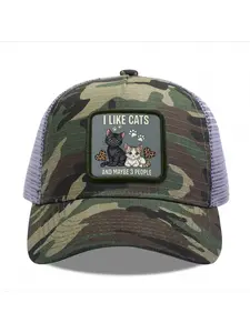 I like cats and maybe 3 people 1 Camouflage Mesh Baseball Cap for Men & Women - Adjustable Snapback Trucker Hat, Breathable Back for Hiking, Fishing, Camping, Golf & Casual Outdoor Attire Camouflage Random