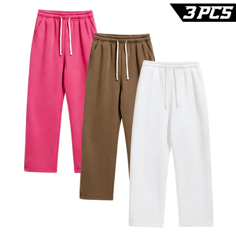 3 Pack Men's Wide Leg Sweatpants, Open Bottom Straight Leg Jogger Pants with Adjustable Drawstring Waist and Pockets for Walking, Training, Travel, Errands, Lounging and Daily Wear