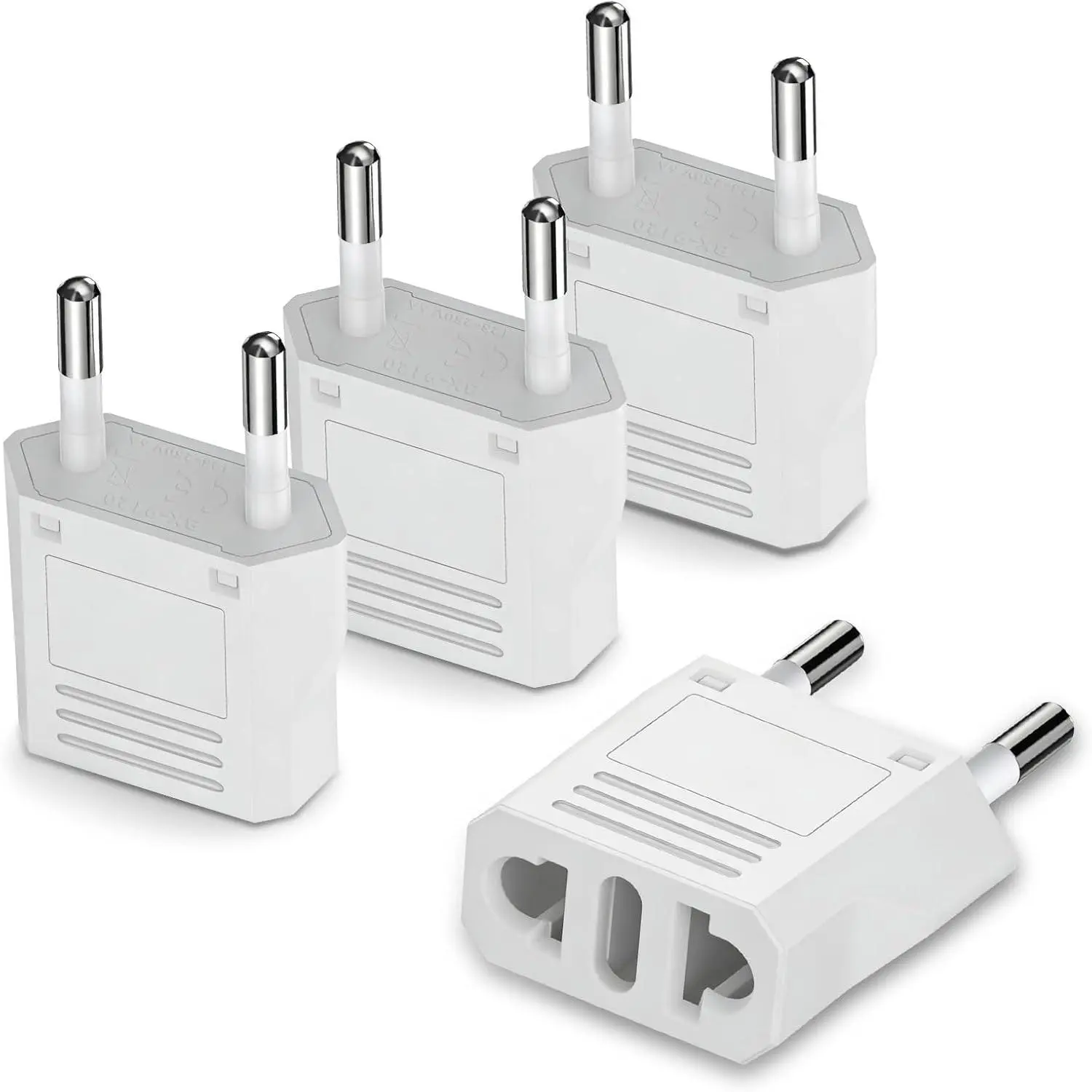 4 Pack  Travel Plug Adapter,  to European Plug Adapters,  to  Power Adapter Type C Pin Adaptor Travel Converter from   Mexico to EU   Spain France - White