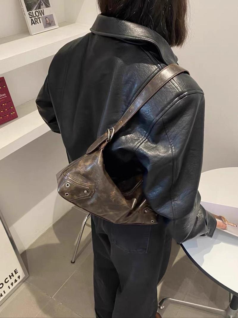 Women's Fashionable Vintage Shoulder Bag, Crescent Bag, Y2k Style Zipper Underarm Bag for Daily Used, 2023 New Trendy Bag for Party, Club