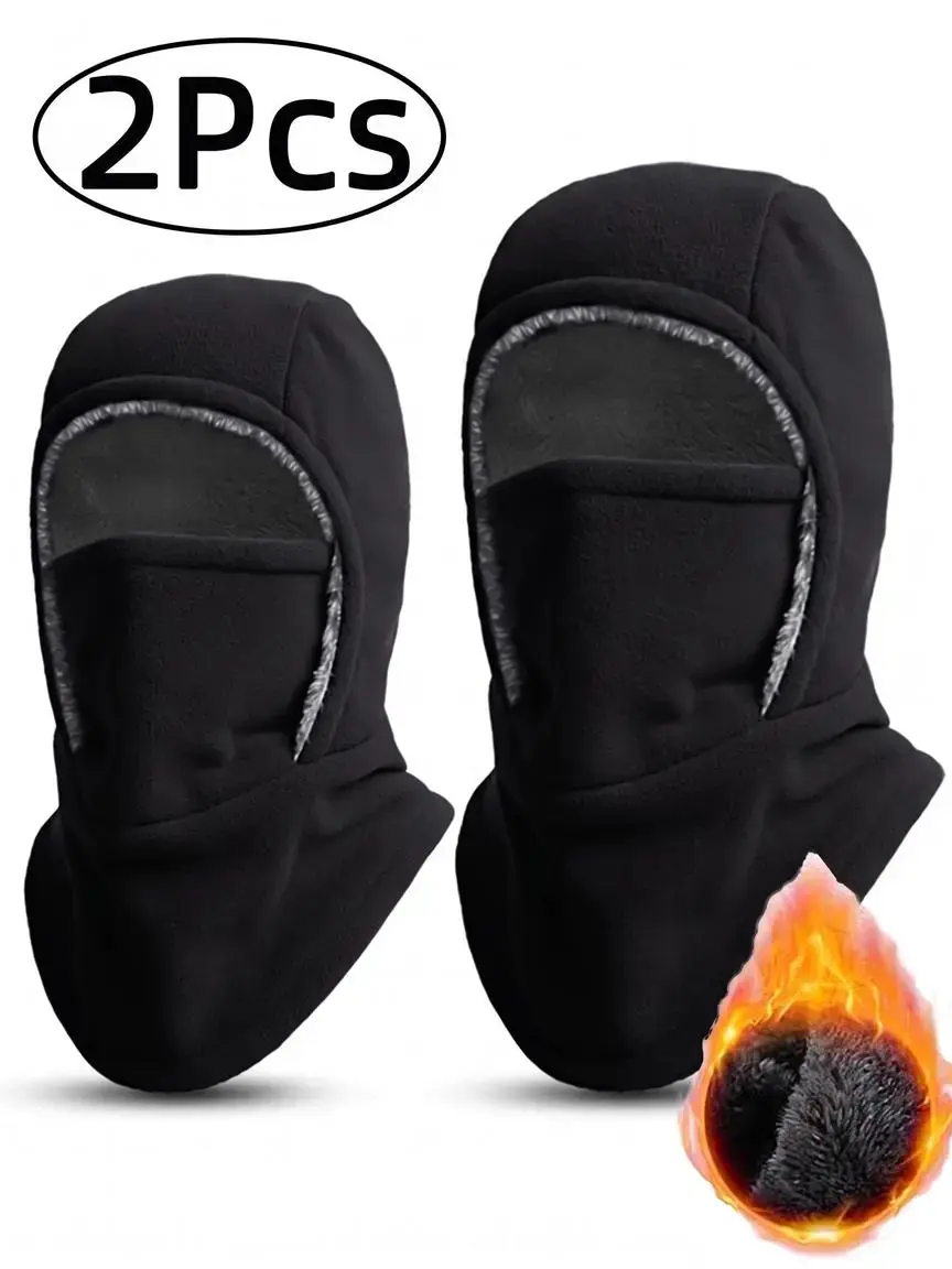 2Pcs-Fleece Lined Winter Beanie Hat for Men & Women, Casual Plain Design, Loose-Fit Warm Headwear for Fall & Winter Seasons, Soft Slouchy Beanie