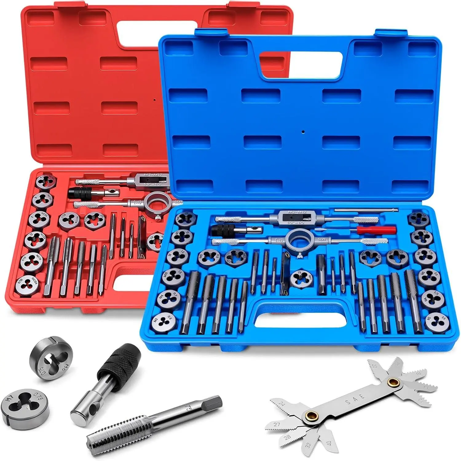 80 PCS Tap and Die Set - SAE & Metric Threading Tool Kit with Thread Gauge, Adjustable Wrenches, Dies for Home DIY, Automotive Repair (Internal & External Threads)