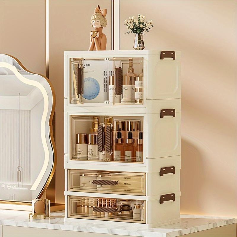 Foldable Large Makeup Storage Case with Drawers, Transparent Cosmetic Organizer Cabinet for Skincare and Makeup Products, Large Capacity