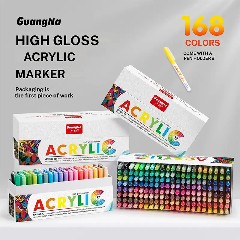 Wide Range 72 & 168 Colors Highlighter Acrylic Markers, Student-Designed Waterproof Non-Porous Layering Art Brushes, Watercolor Pens, Brush Tip Marker