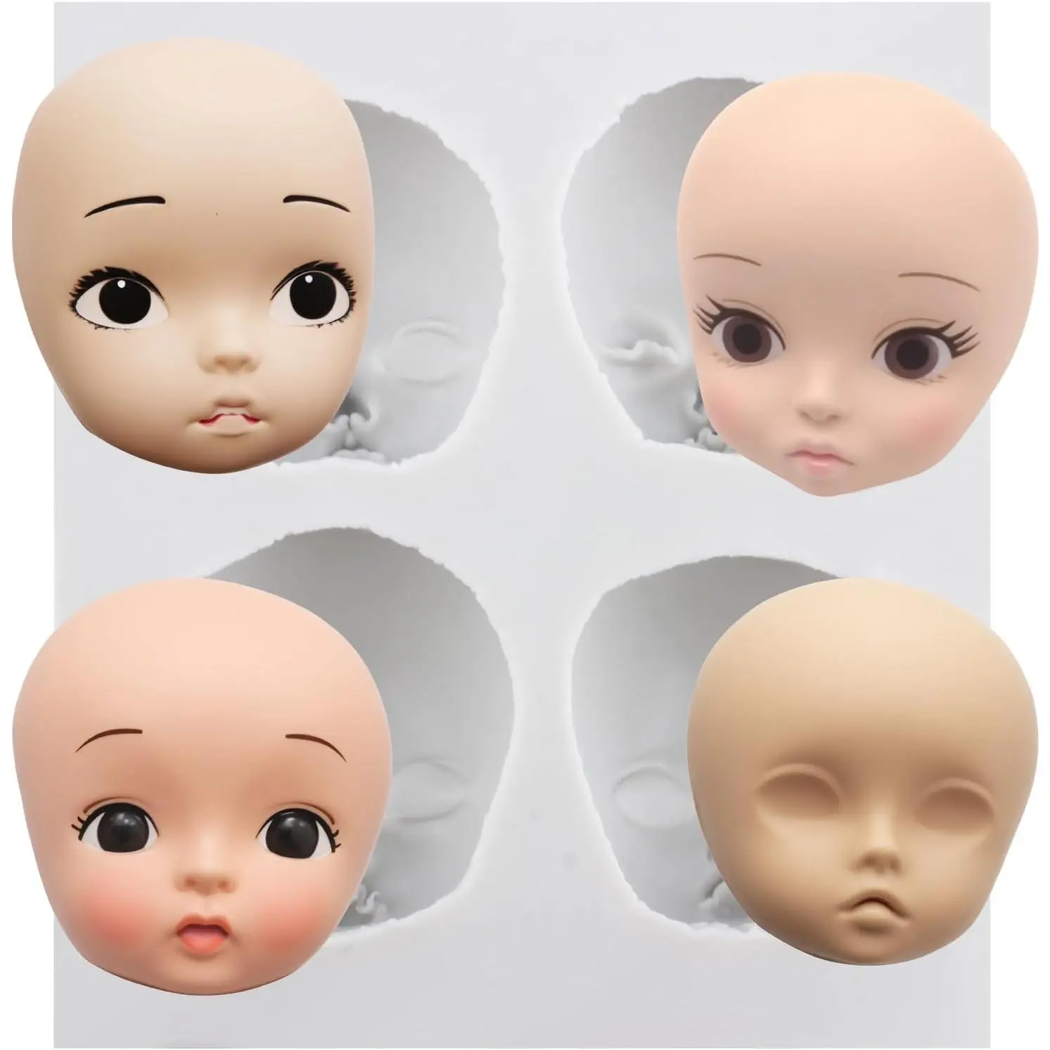 Clay Mold Doll Face Silicone Molds for DIY Crafts Air Dry Plaster Polymer Clay Epoxy Resin Casting Jewelry Making