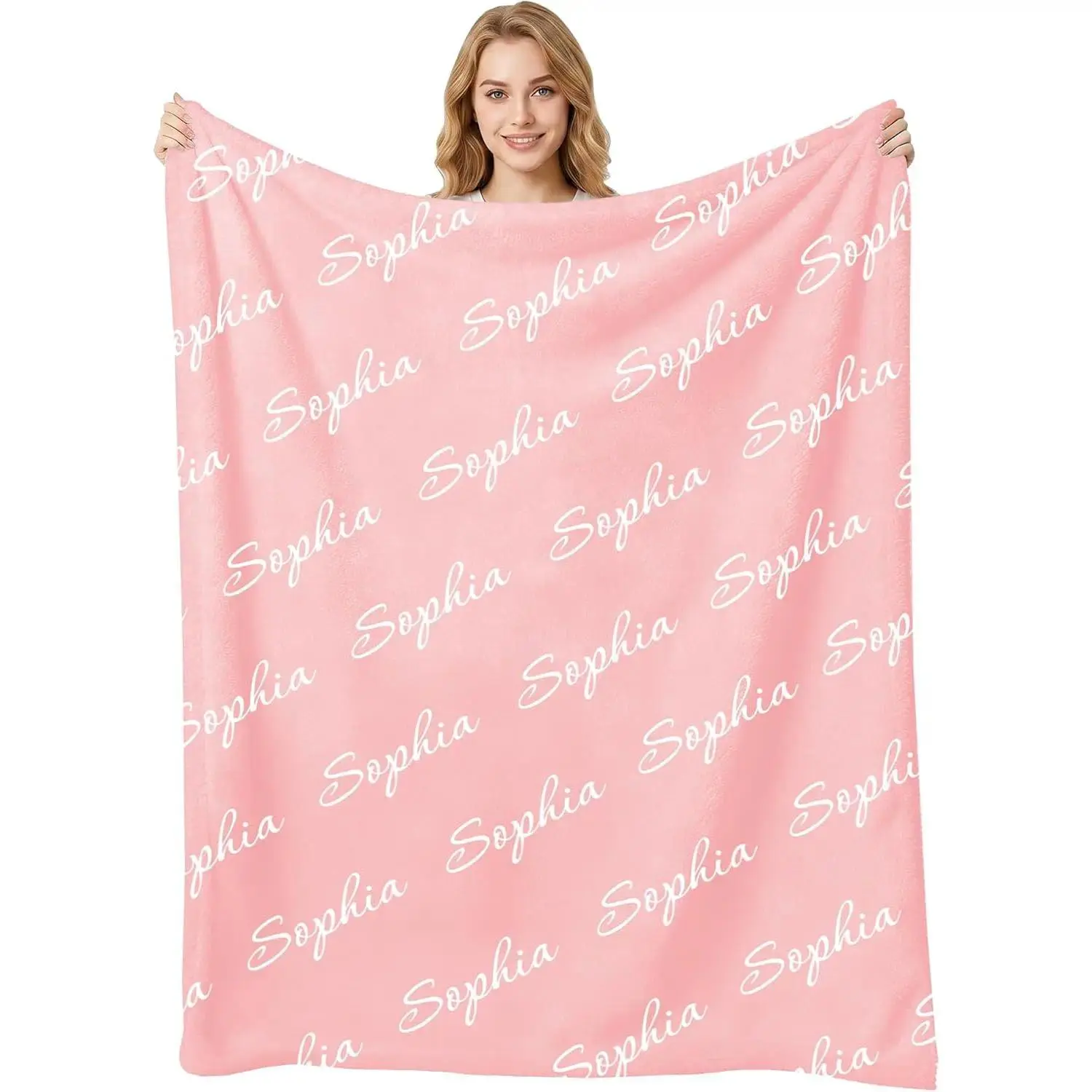 Personalized Soft Flannel Throw Blanket - Custom Name Girl Blanket with Blush Pink Aesthetic Script - Cozy Plush Nursery & Couch Decor - Newborn Baby Shower Gift