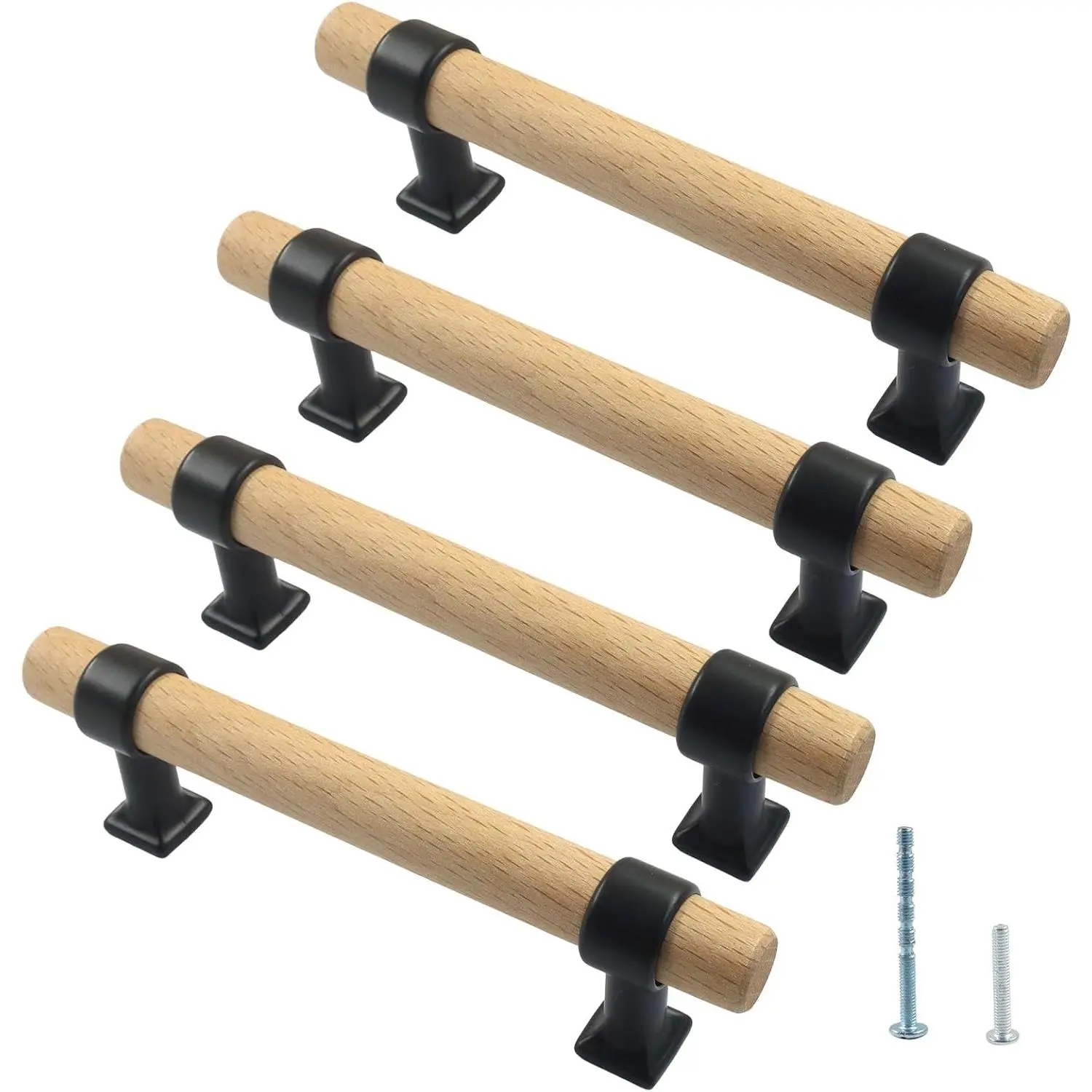 4 Pack  Cabinet Pulls, Wooden Drawer Handle, 96 mm/3-3/4 inch Hole Centers Knob Pull Handles with Screws,  Dresser Knobs Pulls for Kitchen, Cabinet, Drawer, Cupboard(Beige)