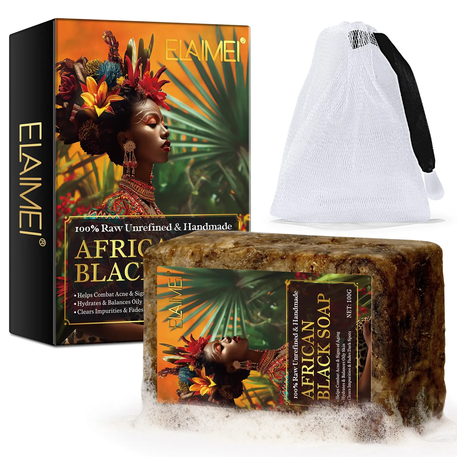 Elaimei African Soap Bars 100g, Handmade with Coconut Oil and Shea Butter, Gentle Cleansing and Moisturizing, Suitable for All Skin Types