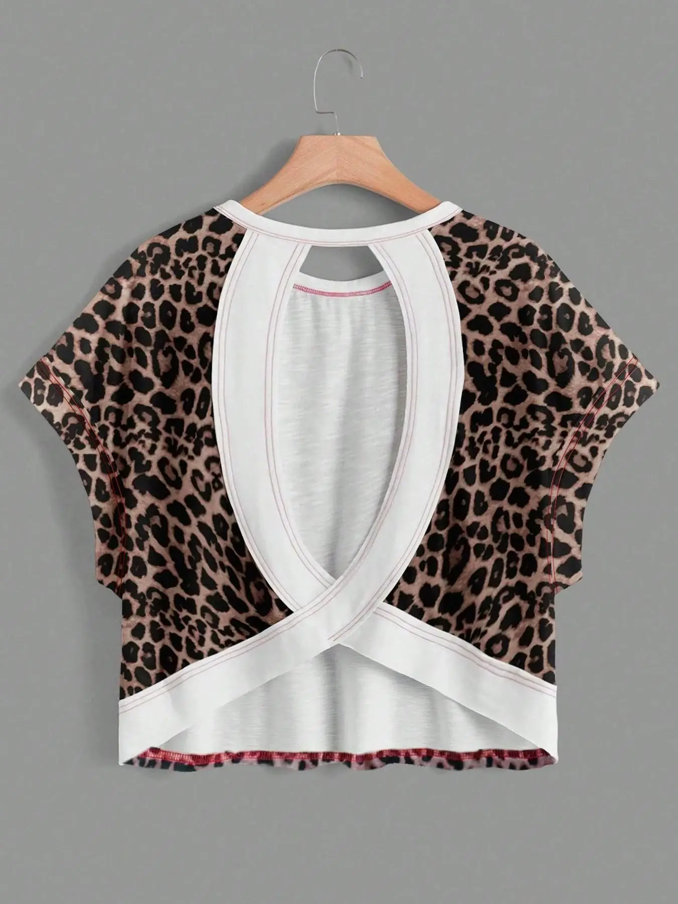 1 Leopard Print Back Cross Cutout Crop Top Women Summer | Batwing Sleeve Loose Casual T Shirt | Y2K Baddie Streetwear | Party Music Festival Outfit Trend