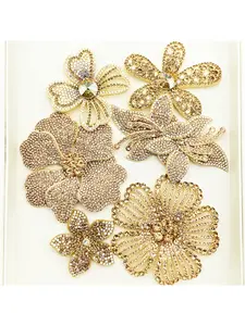 A set of 6 champagne-colored rhinestone flowers for DIY sewing on clothes, shoes, hats, and bags