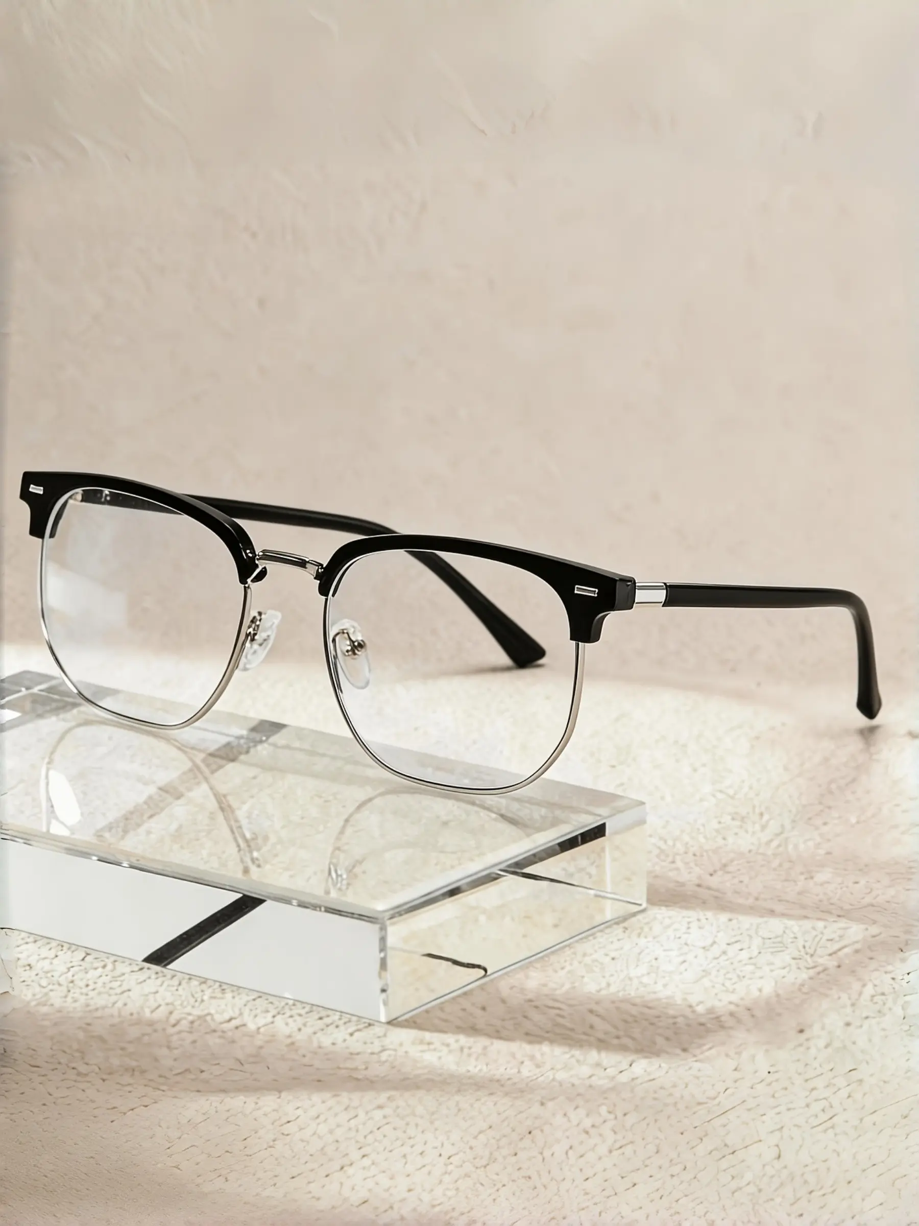Unisex Square Metal Frame Glasses, Square Glasses Frames, Lightweight Plain Eyewear for Office, Reading, TV, Phone Use, Fashion Accessory for Daily Wear