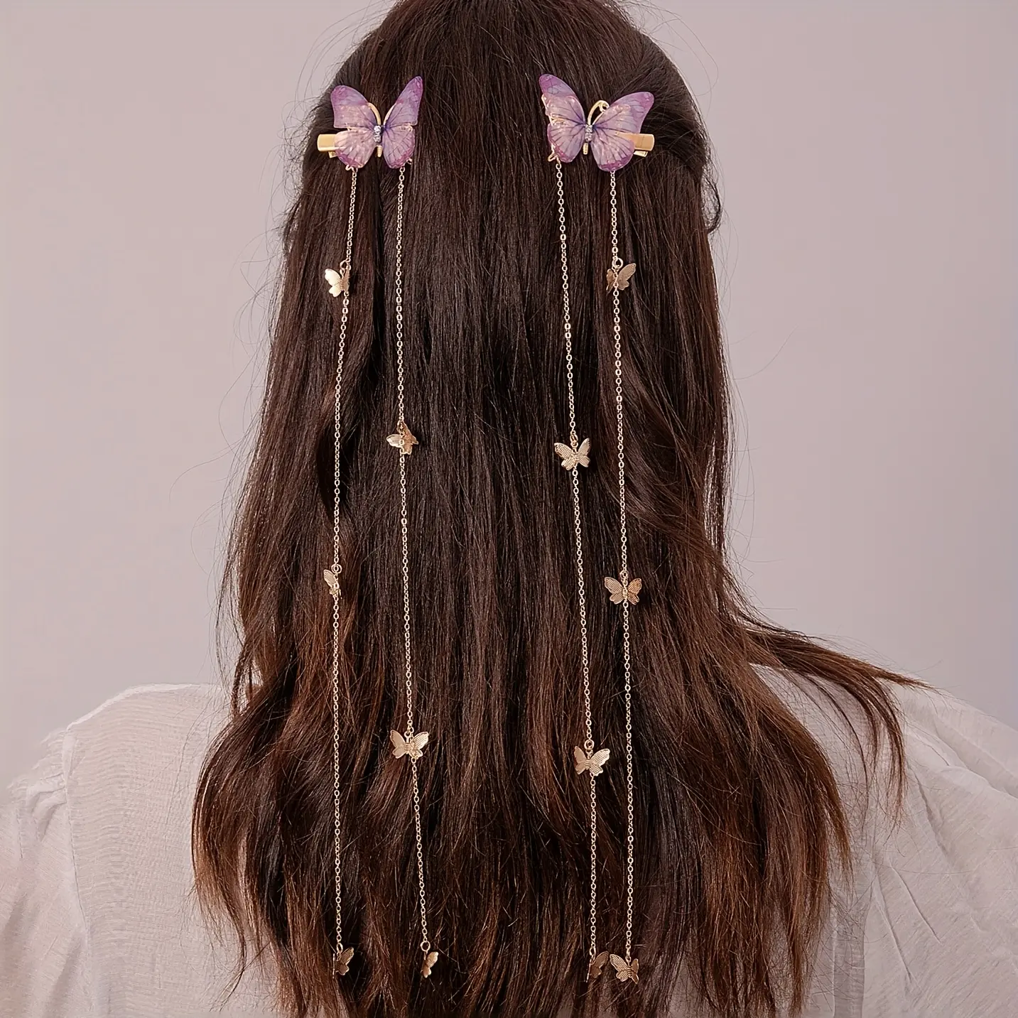 2 butterfly tassel hair clips